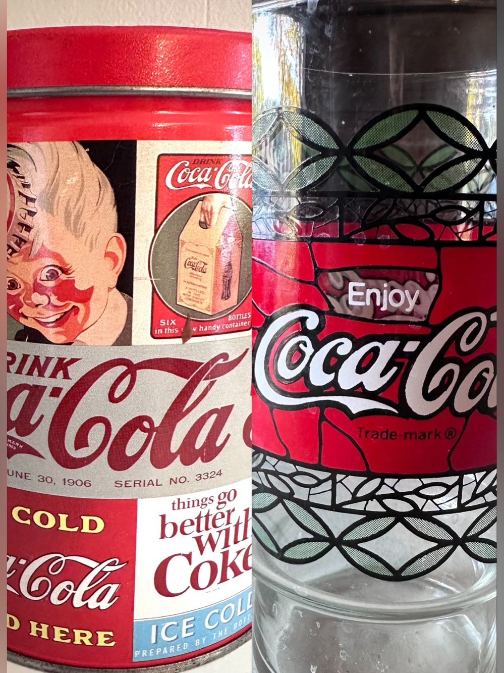 Vintage Coca-Cola Tiffany Style Glass and Retro Tin Canister